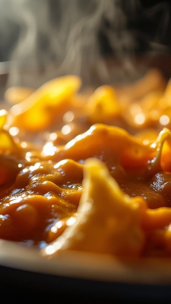 Healthy Nachos: A Guilt-Free Game Day Delight 7 Close-up image of hot, bubbling melted cheese on nachos fresh from the oven with visible steam rising