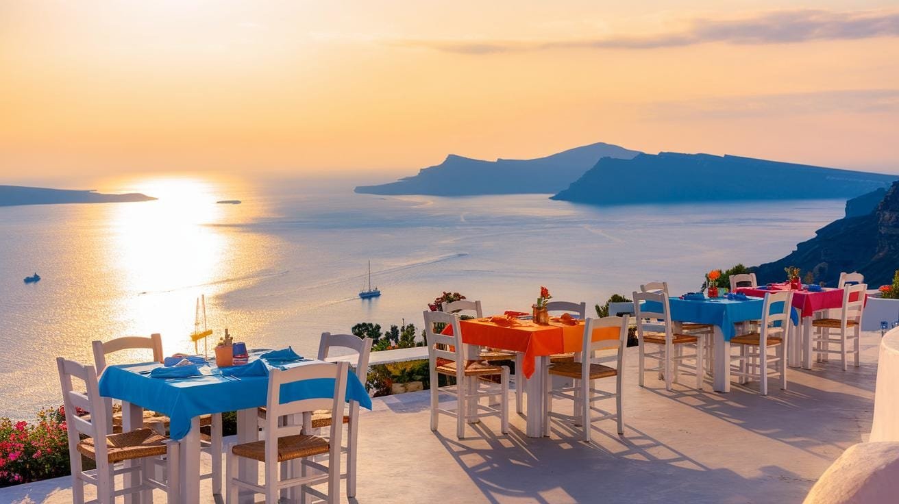 Mediterranean Quinoa Bowl: A Vibrant, Protein-Packed Meal 2 "sunny greek island taverna with colorful dinner tables overlooking the shimmering aegean sea"