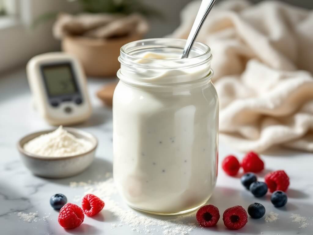 "keto-friendly probiotic yogurt in a mason jar"