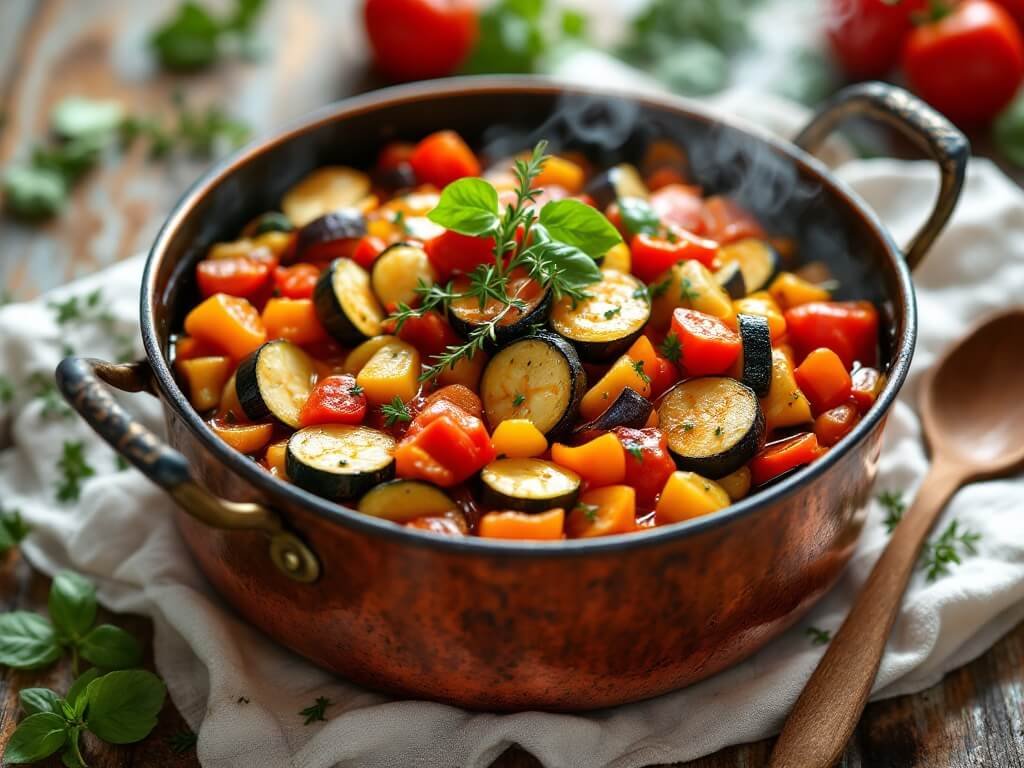 "mediterranean vegetable stew in a dutch oven"