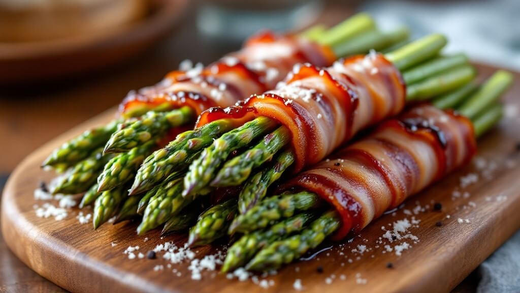 Bacon Wrapped Asparagus 4 Asparagus spears drying on a kitchen towel with a nearby bowl of olive oil, salt, pepper, and garlic mixture