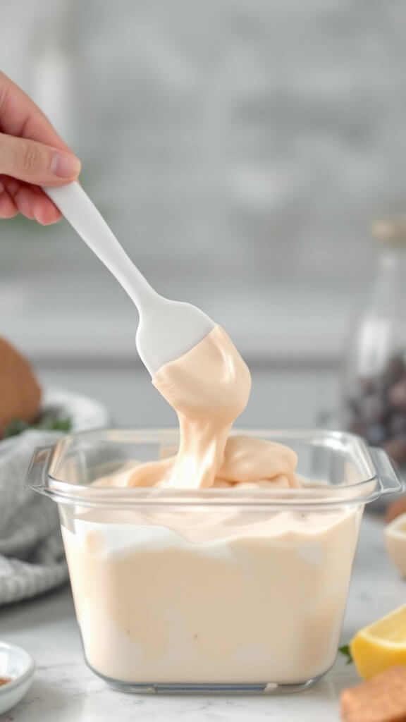 Protein Ice Cream Recipe: Creamy, High-Protein Frozen Treat 4 Adding frozen banana chunks and protein powder into a blender jar, with protein powder container and measuring spoons in the back