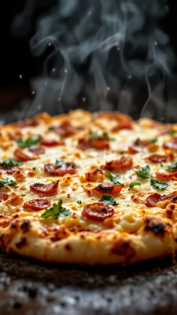 Crispy Cauliflower Pizza Crust (Keto &Amp; Gluten-Free) 9 Steamy cauliflower pizza with melted cheese and crispy crust under natural light