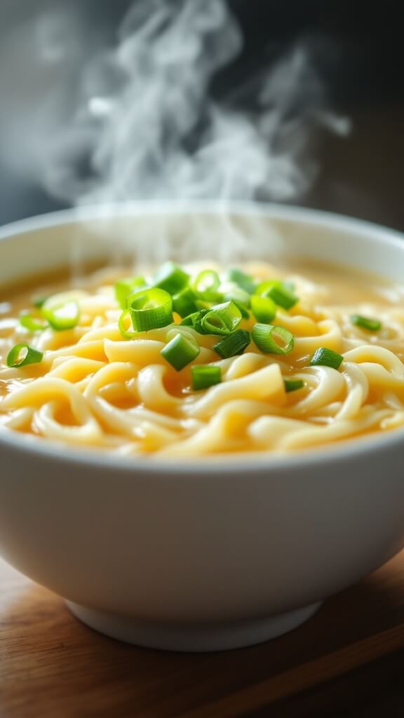 Chinese Egg Drop Soup (蛋花汤) 8 Steamy bowl of egg drop soup garnished with green onions and delicate egg ribbons