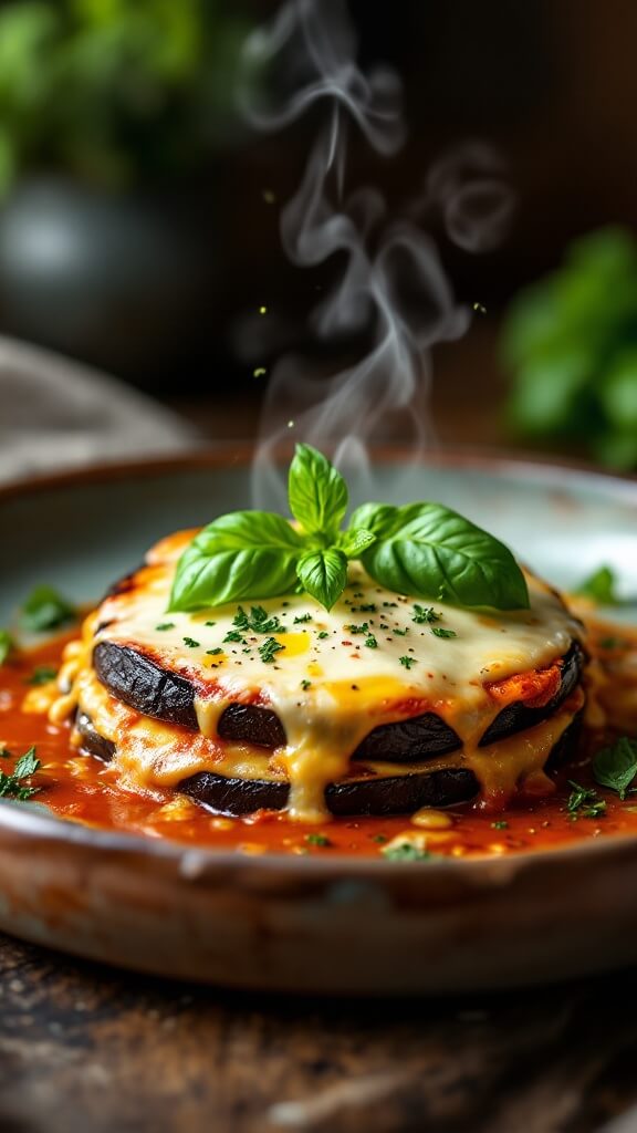 Classic Eggplant Parmigiana (Parmigiana Di Melanzane) 3 Sliced eggplant rounds with salt in a colander on a marble countertop