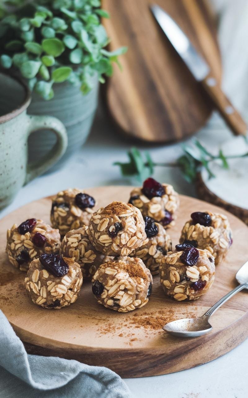 Energy bites made with oats, almond butter, and cranberries