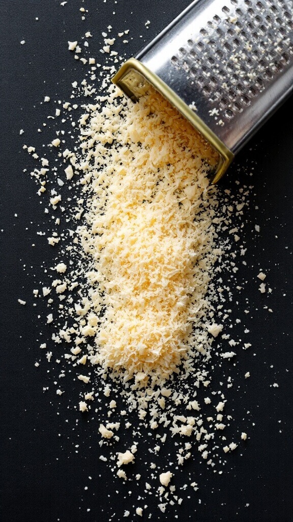 Crispy Cheese Crisps (4 Easy Methods) - Ready In Minutes! 3 Overhead shot of finely grated parmesan cheese on a dark countertop, ideal for cheese crisps preparation