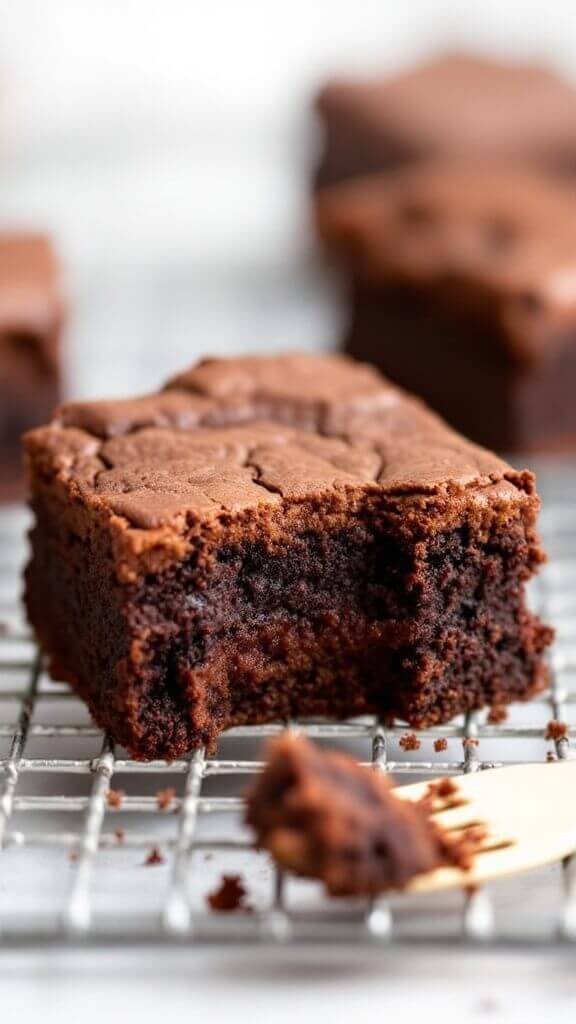 The Ultimate Fudgy Keto Brownies Recipe 9 Cross-section of a keto brownie on a cooling rack with a crumb-laden toothpick