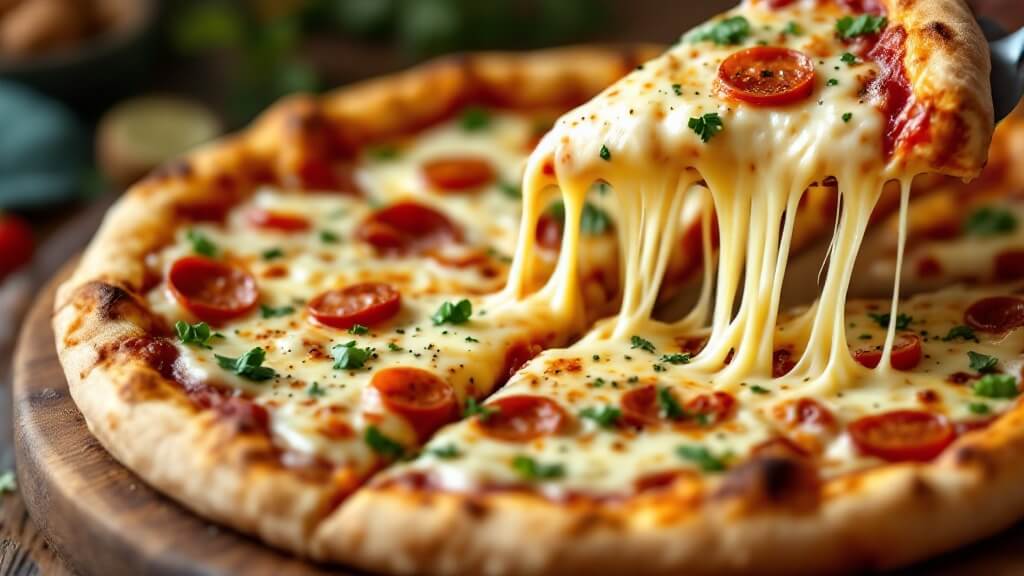 Fathead Pizza: The Ultimate Keto-Friendly Pizza Recipe 2 "close-up shot of a keto pizza with a golden-brown almond flour crust, melted mozzarella cheese, italian seasonings, garlic powder, and sugar-free pizza sauce on a rustic wooden board"