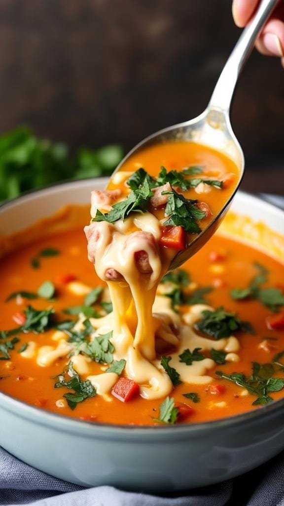 Healthy Zuppa Toscana: A Creamy, Comforting Italian Soup (Paleo &Amp; Whole30 Friendly) 5 Ladling creamy zuppa toscana soup into a bowl.