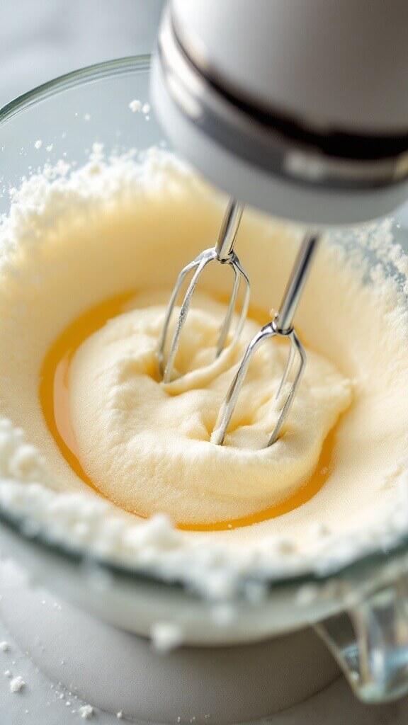 The Ultimate Fudgy Keto Brownies Recipe 6 Electric mixer whipping eggs, sweetener, and vanilla extract into a light, frothy mixture with soft peaks