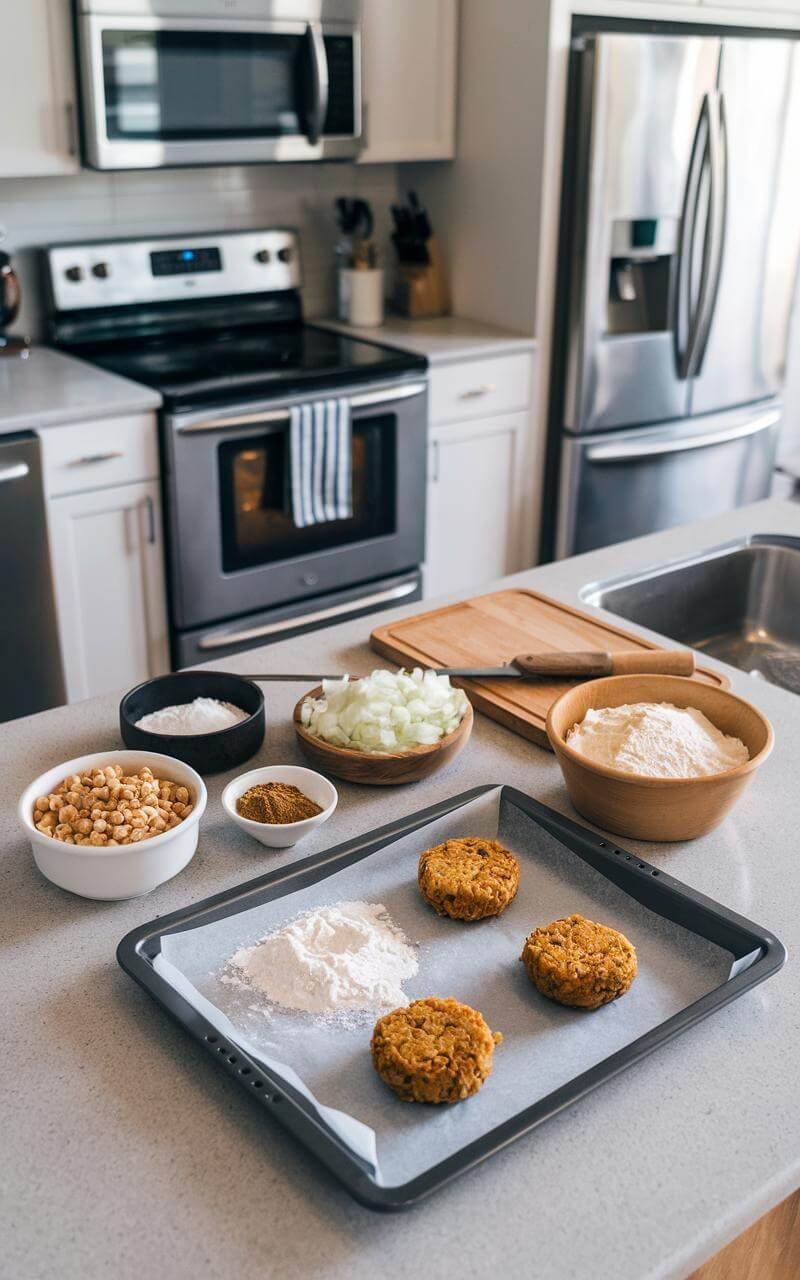 Baked Falafel: Crispy, Healthy Middle Eastern Delight 4 Person preparing falafel mixture on a countertop in a modern kitchen with various ingredients laid out.