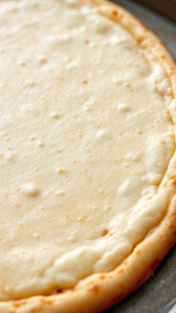 Fathead Pizza: The Ultimate Keto-Friendly Pizza Recipe 6 Perfectly pre-baked pizza crust on a baking sheet with golden-brown surface and slight browning around the edges