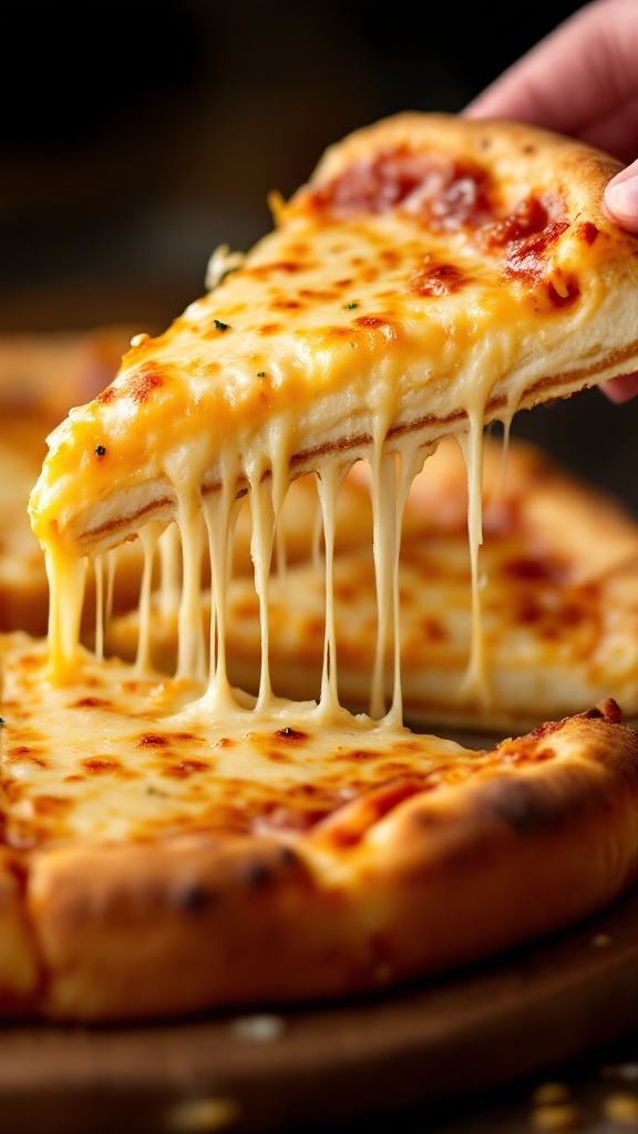 Fathead Pizza: The Ultimate Keto-Friendly Pizza Recipe 9 Slice of pizza being lifted showing crispy bottom crust, soft interior, and melted cheese layer