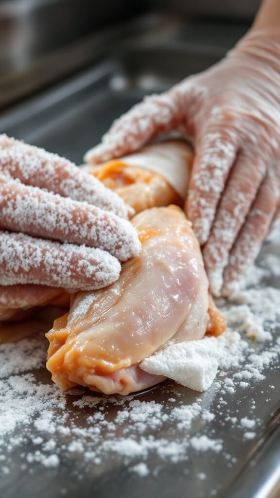 Crispy Keto Buffalo Wings (3 Ways) 3 Raw chicken wings being dried with white paper towels on a stainless steel surface