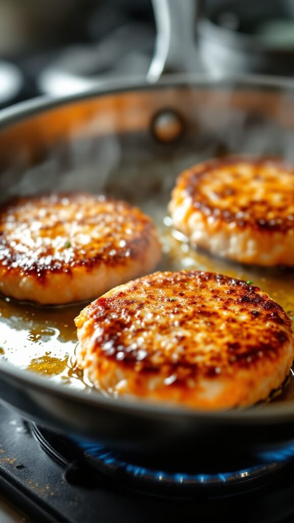 Close-up of canned salmon drained in a colander on a marble countertop, with visible salmon flakes, oils, and removed bones nearby