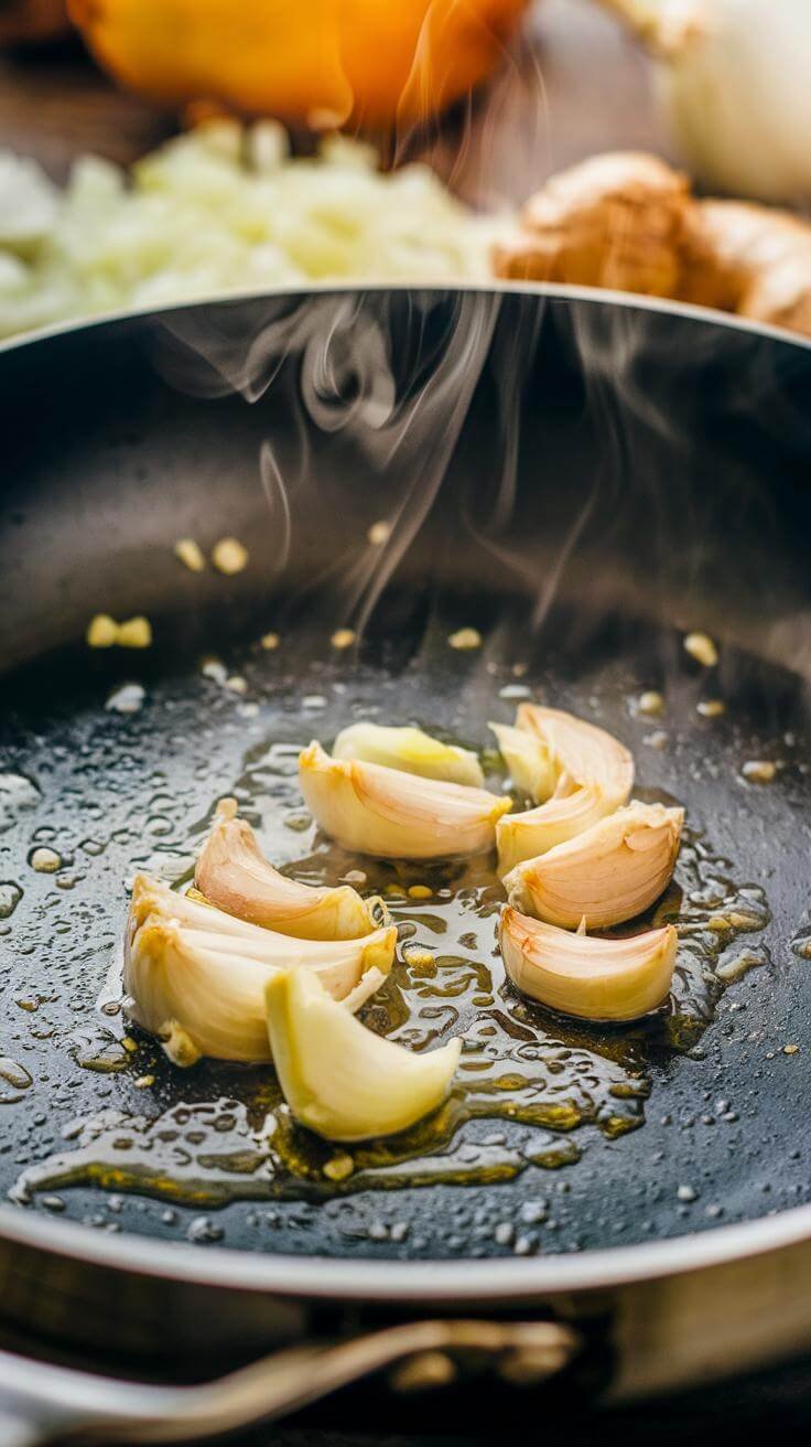 Tofu Stir-Fry: A Quick &Amp; Crispy Veggie-Packed Delight 6 Steam rises from a hot pan as chopped garlic and ginger sizzle while being stir-fried.