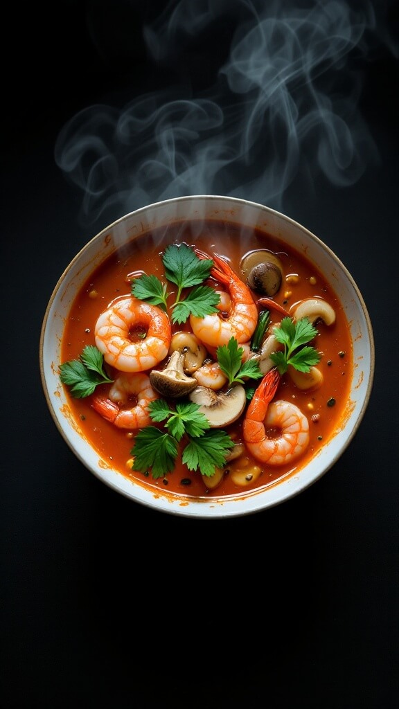 Fresh thai ingredients neatly arranged in a pristine kitchen workspace under natural light