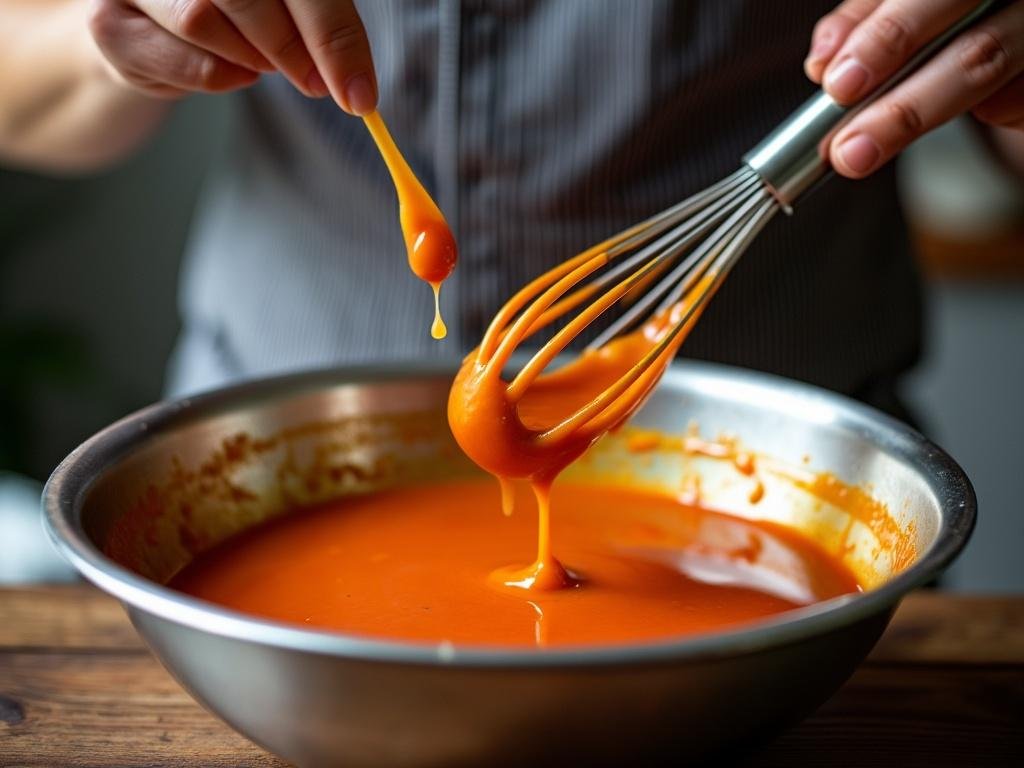 Healthy Yum Yum Sauce: A Guilt-Free Twist On A Classic 4 Close-up of whisk stirring creamy pink yum yum sauce in a mixing bowl, mid-motion.