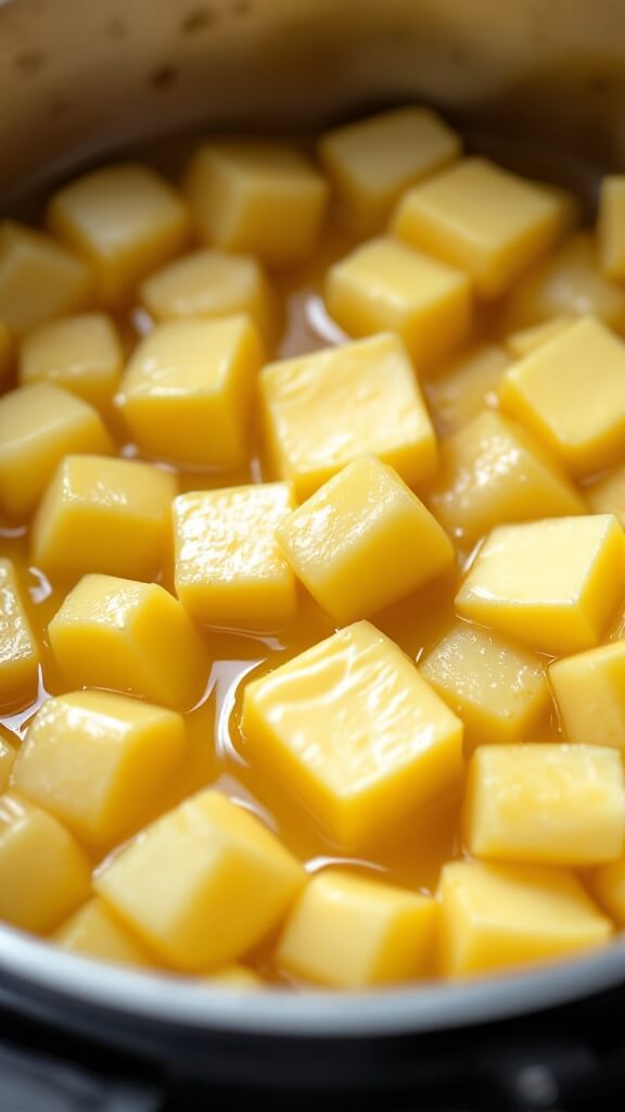 Creamy Cottage Cheese Mashed Potatoes 6 Steaming hot potatoes in a large pot with melting butter on top