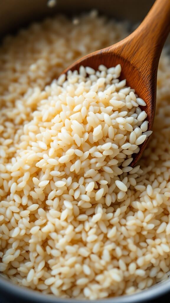 Fresh Green Pea Risotto With Lemon &Amp; Mint 5 Toasting arborio rice in a pot, grains turning translucent on edges while keeping pearly white centers, stirred with a wooden spoon