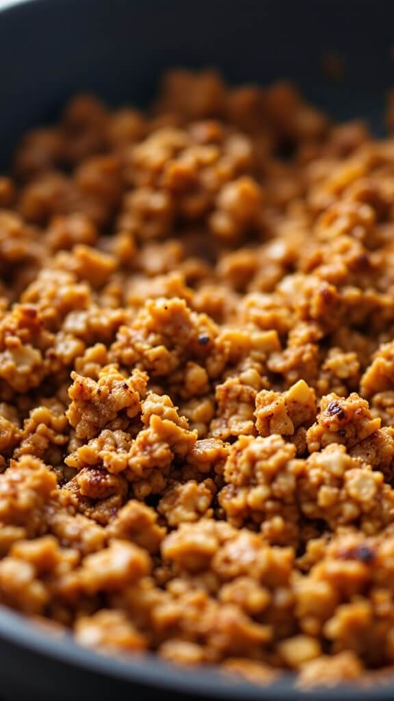 Walnut Taco &Quot;Meat&Quot; (Vegan, Gluten-Free Option) 8 Close-up image of browned walnut taco meat in skillet with visible spices and caramelized edges under natural lighting