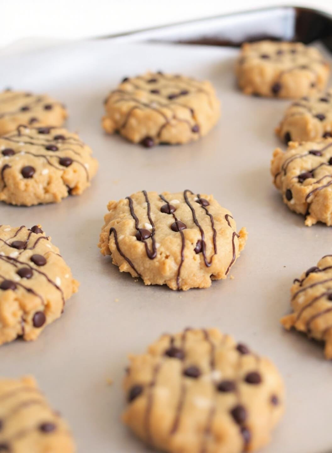 Raw cookies arranged on a baking sheet