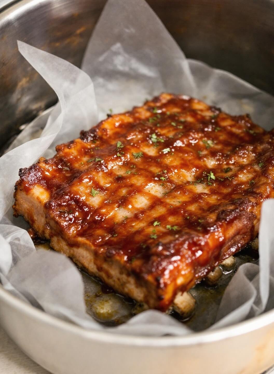 Sticky Bbq Ribs With Sugar-Free Bbq Sauce 7 Glazed ribs with caramelized sauce and steam rising