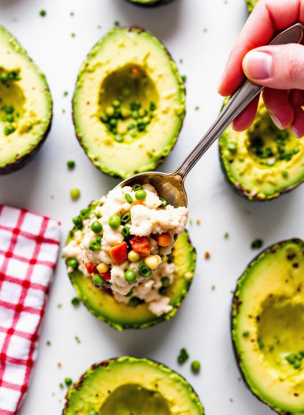 Stuffed Avocado Bowls With Turkey And Lettuce (30-Minute Low-Carb Meal) 6 Spooning turkey mixture into halved avocados