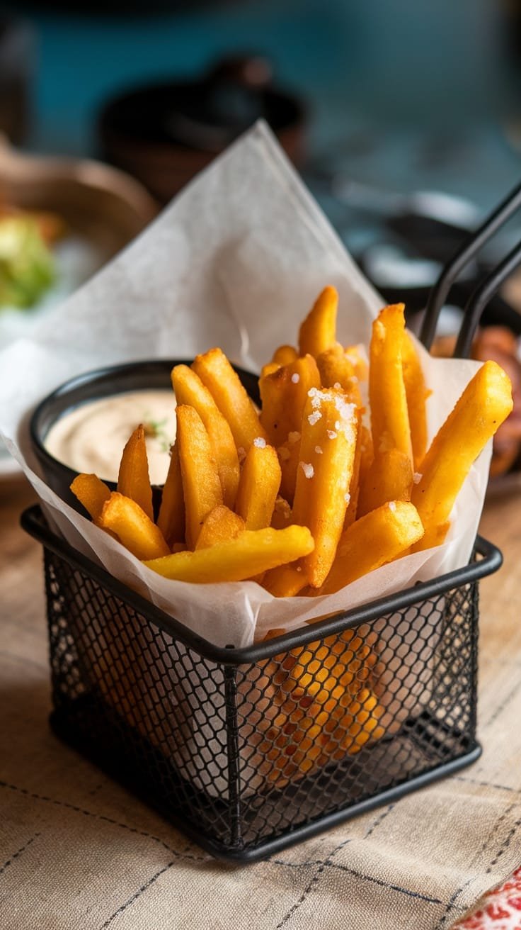 12 Delicious Low Carb Dinner Ideas 7 A basket of crispy jicama fries served with a dipping sauce