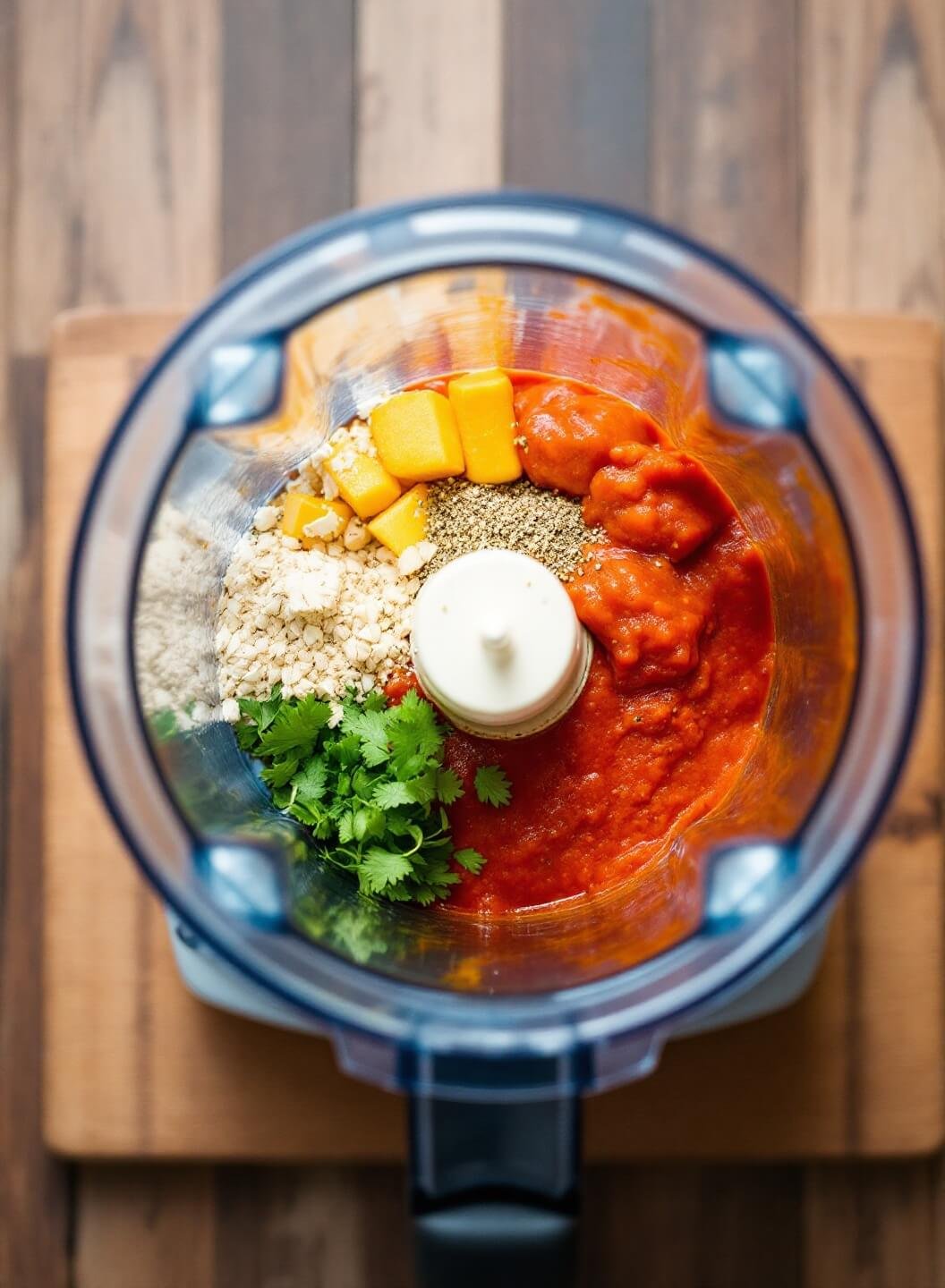 Sugar-Free Spicy Korean Bbq Ribs 4 Blending vibrant red korean bbq sauce ingredients including gochujang and aromatics in a blender