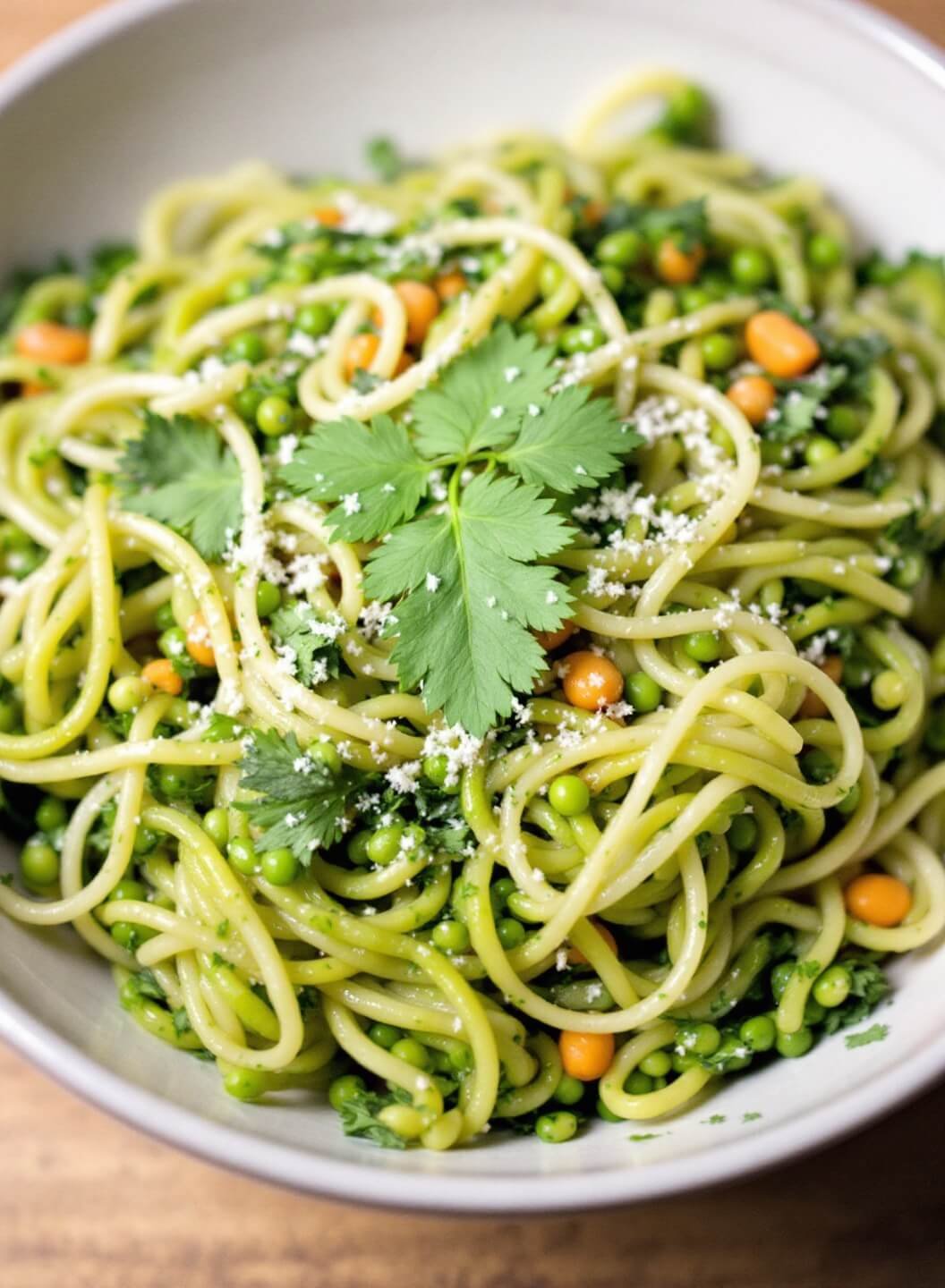Homemade Low-Carb Chicken Noodle Soup With Shirataki/Zoodles 7 Steaming bowl garnished with parsley