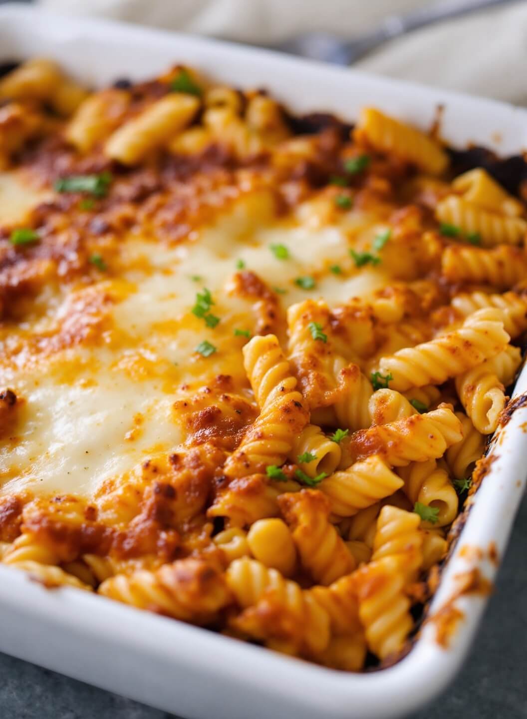 Baked Ziti With Cauliflower &Amp; Three Cheeses 6 Golden bubbling baked ziti casserole with melted cheese and crusty edges.
