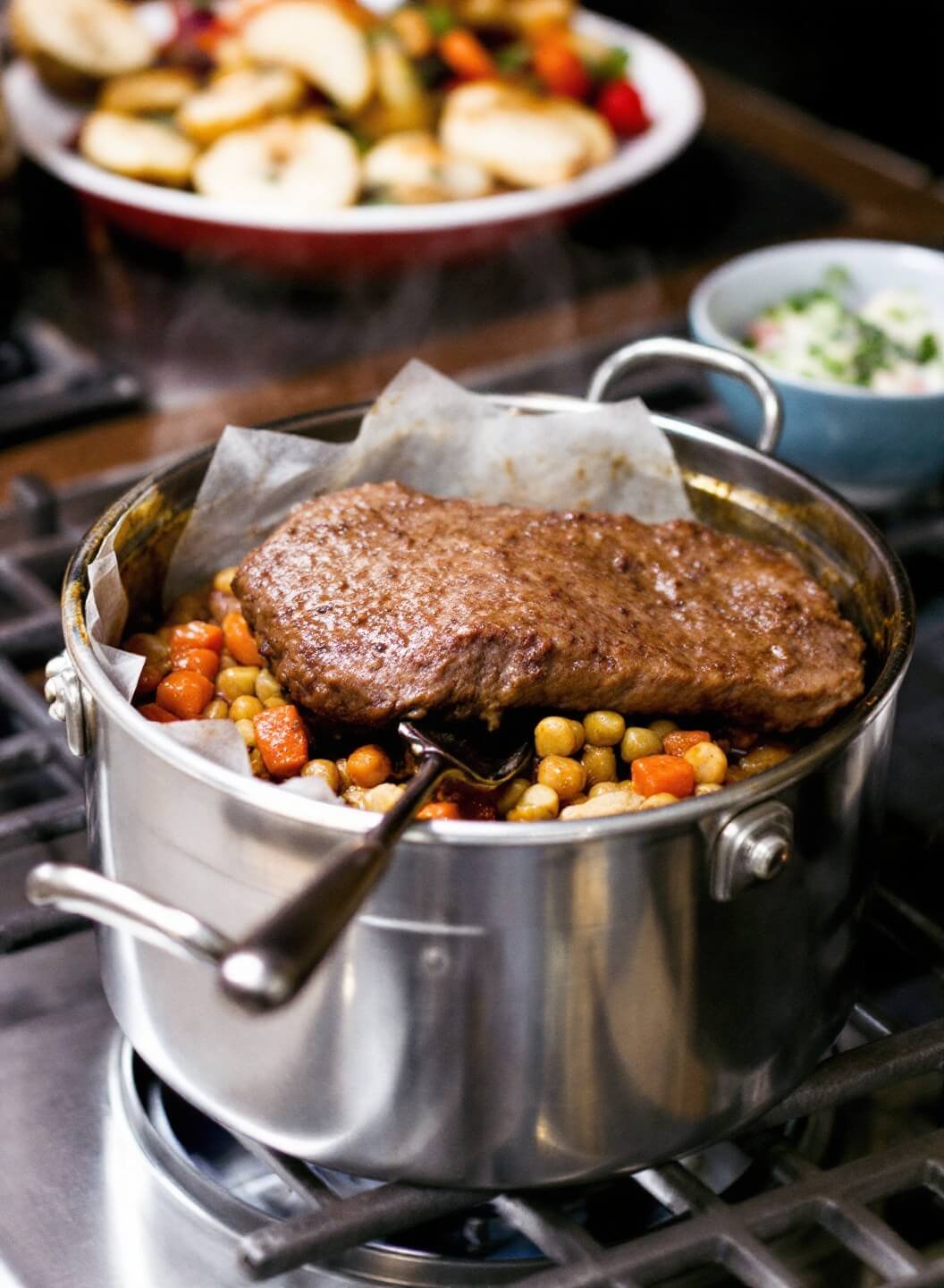 Hearty Low-Carb Beef Stew (No Potatoes) 4 Browning beef in a dutch oven with golden sear and steam