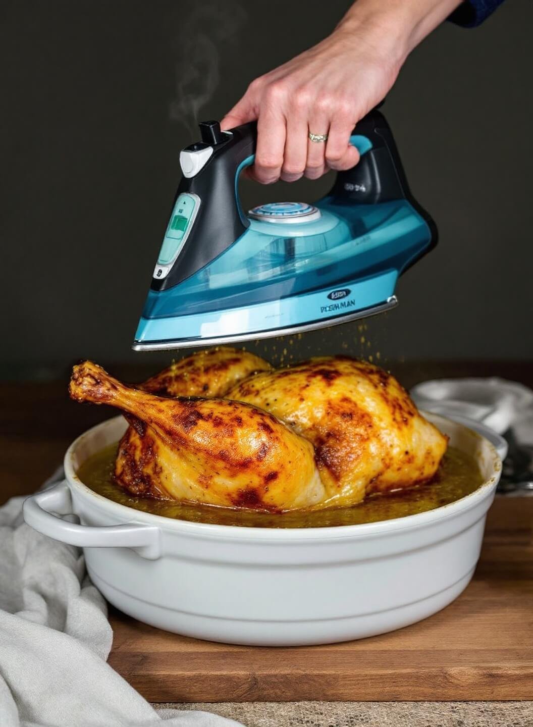 Lemon Garlic Herb Roasted Chicken 6 Perfectly roasted golden brown chicken with steam rising in a cast iron pan