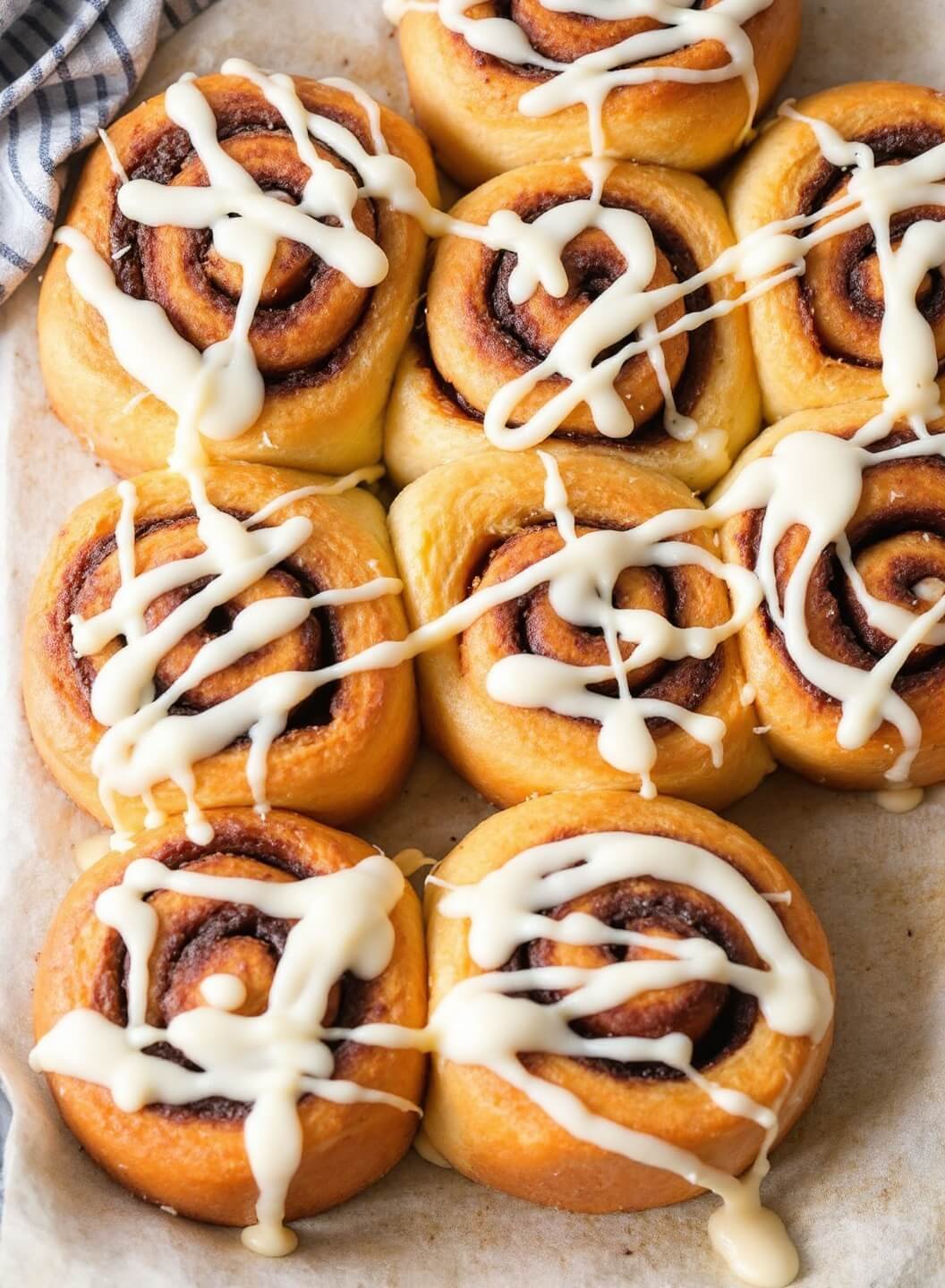 Keto Cinnamon Rolls (Fathead Dough) 7 Golden brown keto rolls drizzled with cream cheese frosting