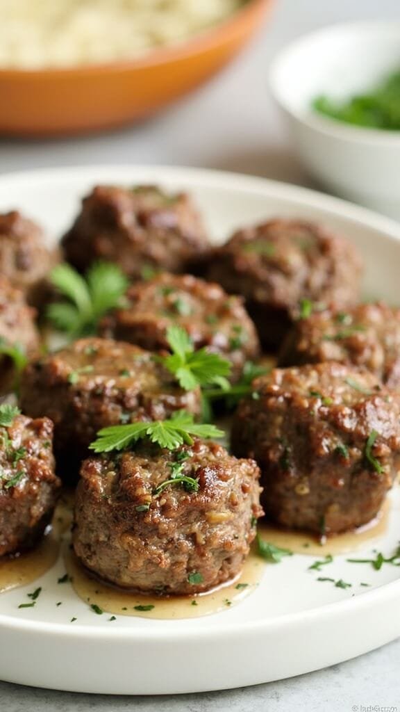 Garlic Butter Steak Bites 7 Plated garlic butter steak bites with parsley garnish