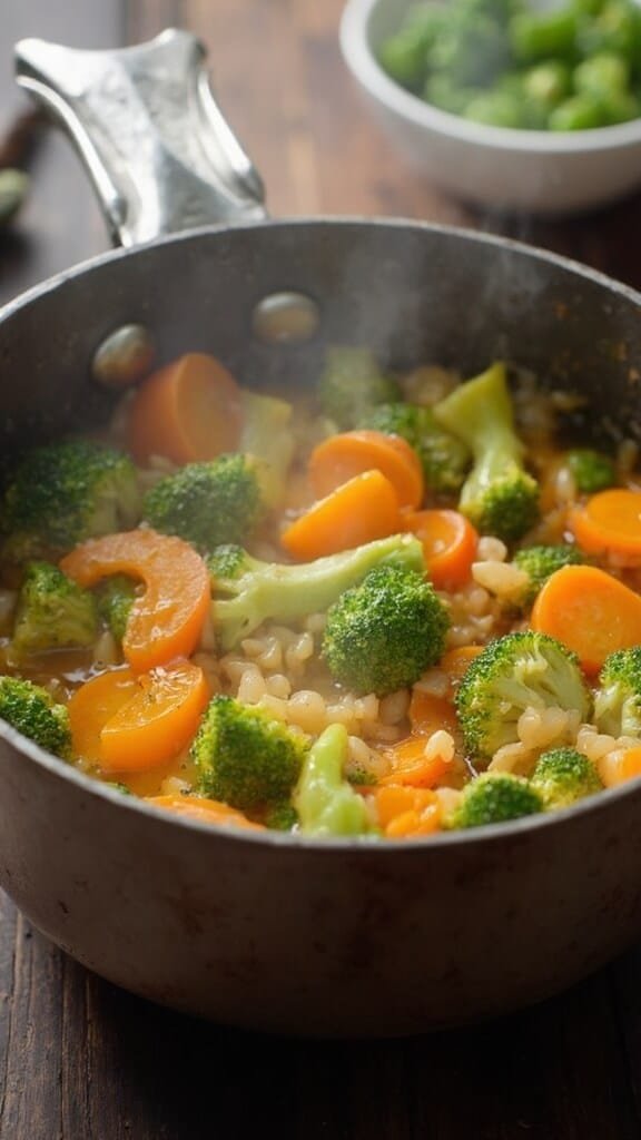 Homemade Low-Carb Chicken &Amp; Dumplings (Made With Almond Flour) 4 Steamy pot with sautéed vegetables in melted butter