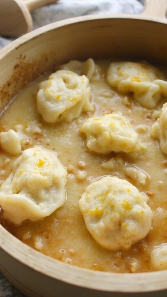 Homemade Low-Carb Chicken &Amp; Dumplings (Made With Almond Flour) 7 Steaming keto chicken dumplings freshly served.