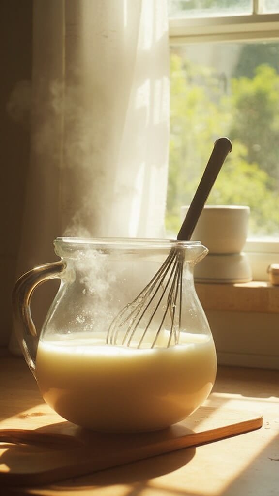 Perfect French Coconut Flour Crepes (Gluten-Free &Amp; Keto-Friendly) 3 Person whisking eggs and coconut milk in a sunlit kitchen with morning light streaming through the window