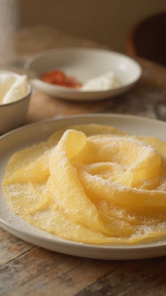Perfect French Coconut Flour Crepes (Gluten-Free &Amp; Keto-Friendly) 6 A professional chef flipping a delicate golden crepe in a warm-toned professional kitchen setup