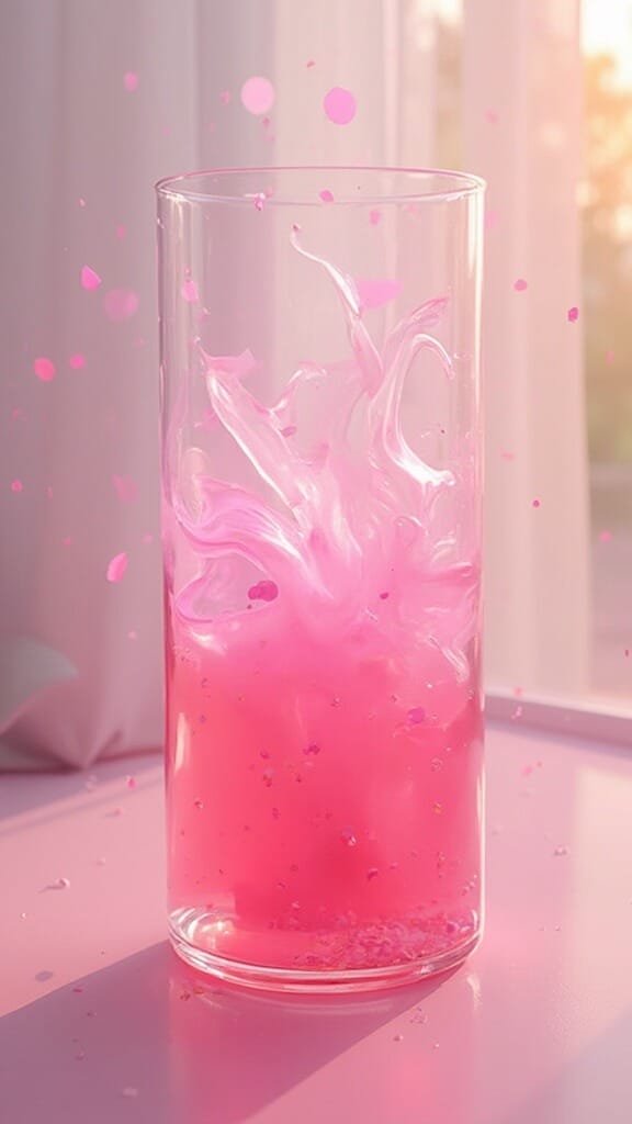 Romantic Valentine'S Day Smoothie 4 Action shot of a pink mixture swirling in a blender's transparent container in the morning light