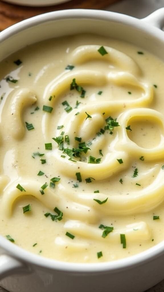 Keto Shirataki Fettuccine Alfredo 5 Bubbling creamy alfredo sauce with garlic butter