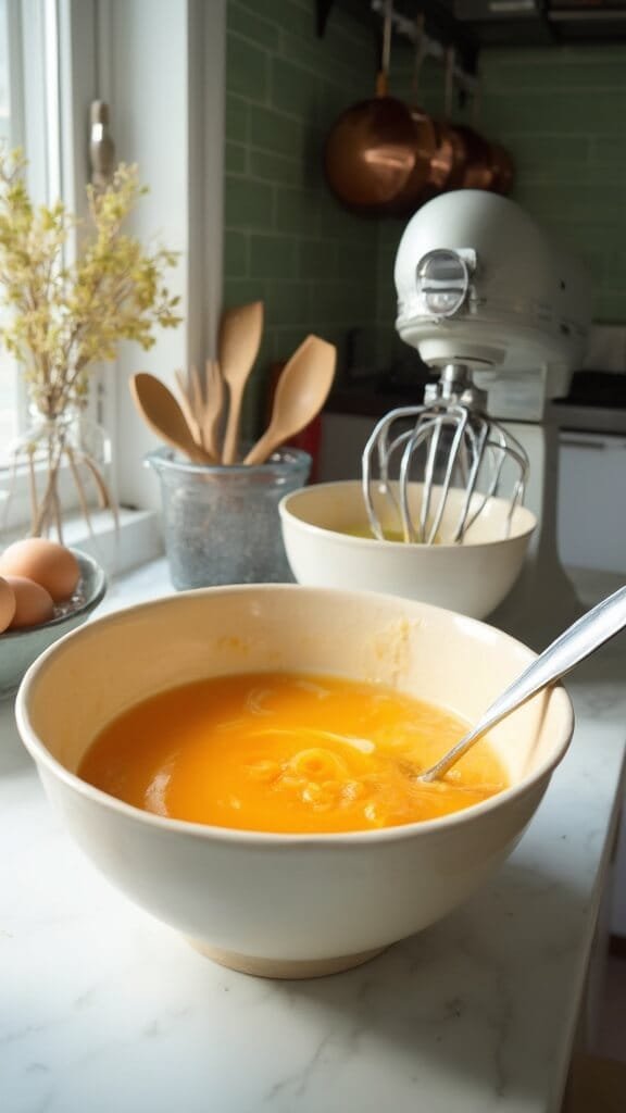 Cozy Homemade Pumpkin Bread (Makes 2 Perfect Loaves) 4 Electric mixer and ingredients for pumpkin puree in a modern kitchen with green subway tiles and warm daylight.