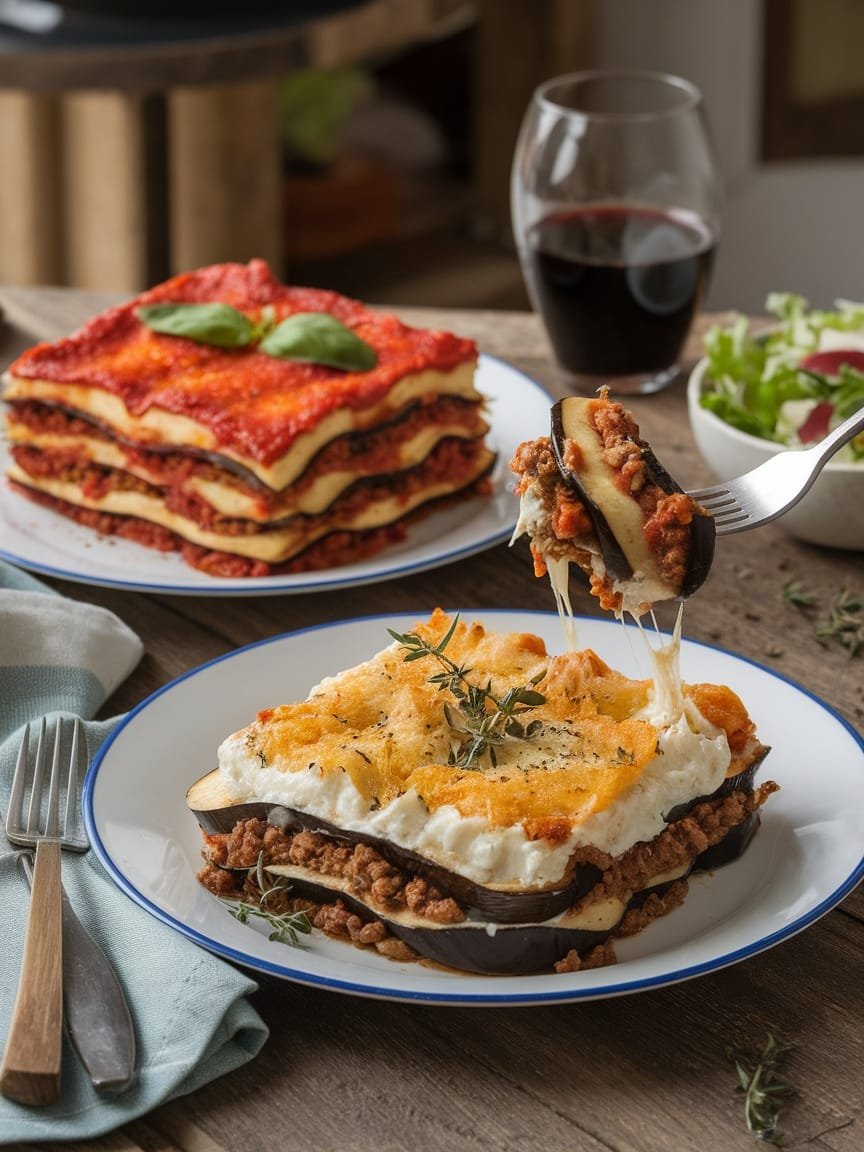 7 Delicious Low-Carb Italian Eggplant Dishes You Must Try 2 Two different styles of lasagna, one with eggplant and the other with traditional pasta.