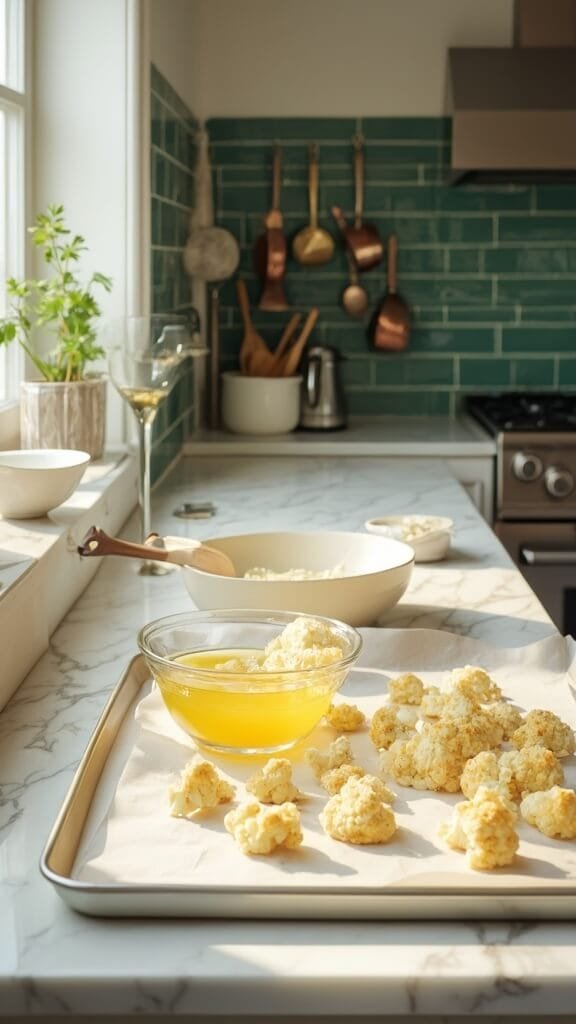 Crispy Keto Buffalo Cauliflower Bites 4 0 cauliflower breading prep