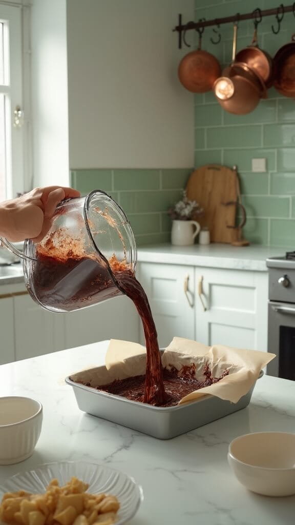 0 rich brownie batter pour