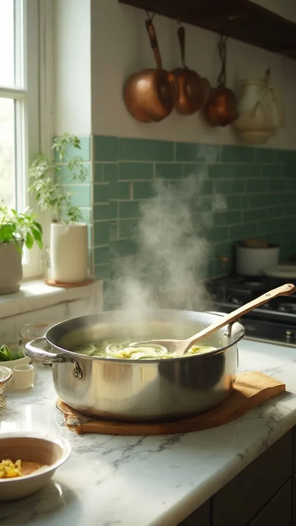 Sugar-Free Apple Crisp (Made With Chayote Squash) 4 0 simmering chayote butter pan