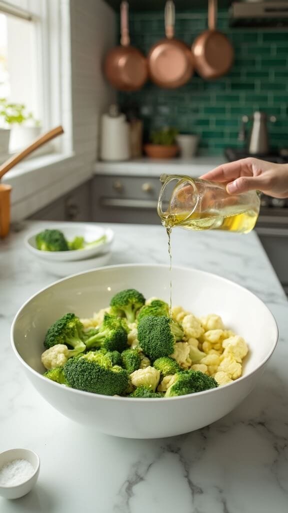 Keto Cheesy Broccoli And Cauliflower Bake 4 0 vegetable tossing prep