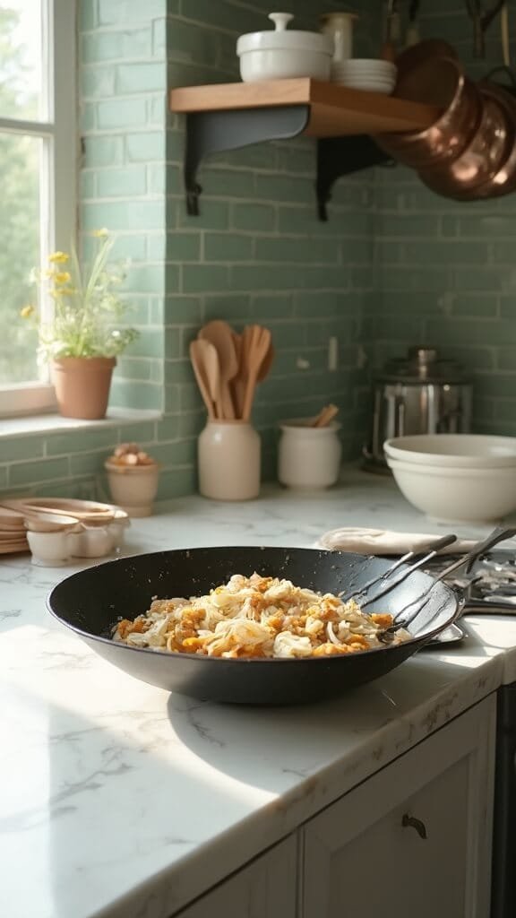 Quick &Amp; Easy Keto Cabbage Stir Fry With Ground Beef 5 Sautéing onions, garlic, and ginger in beef fat on a modern kitchen countertop under natural daylight